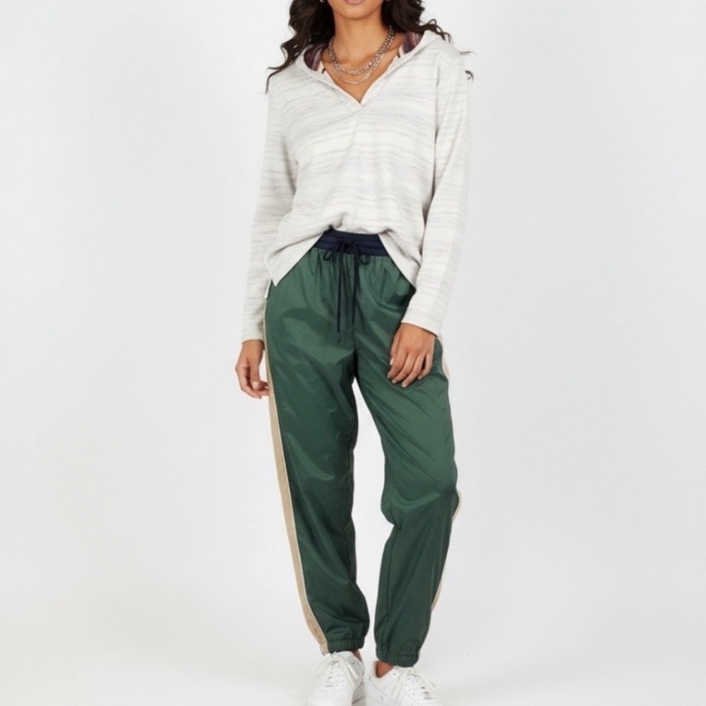 Zara Nylon Track Pants Green Beige Drawstring Windbreaker Joggers Meduim